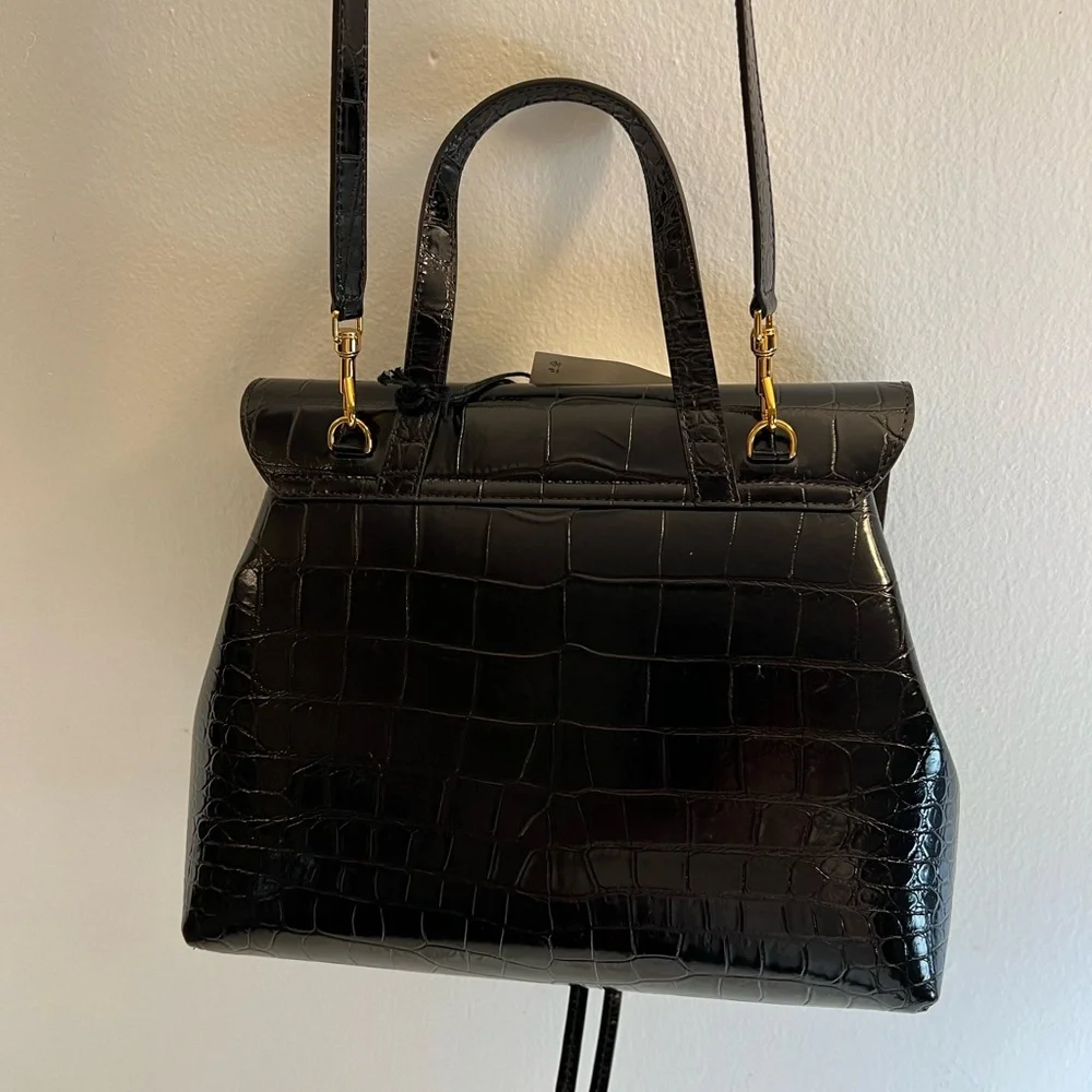 Mansur Gavriel Black Croc-Embossed Crossbody Bag - Picture 11 of 16